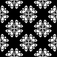 Fototapeta premium White floral seamless pattern on black background