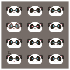Collection of cute panda face emojis, emoticons