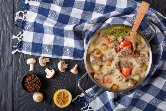 blanquette de veau in a casserole