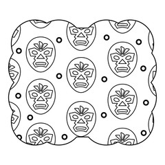 decorative frame with wrestler mask pattern over white background, vector illustration