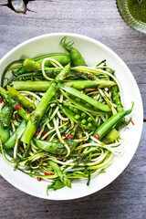 Zucchini Zoodles with Asparagus, Green Peas Salad with Basil dressing