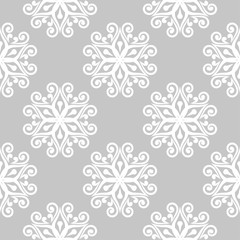 White floral seamless pattern on gray background