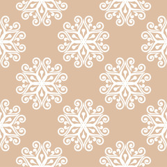 White floral seamless pattern on beige background
