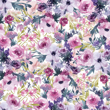 Watercolor summer floral pattern