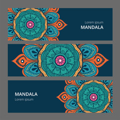 Indian floral paisley medallion banners. Ethnic Mandala ornament. Can be used for textile, greeting card, coloring book, phone case print.