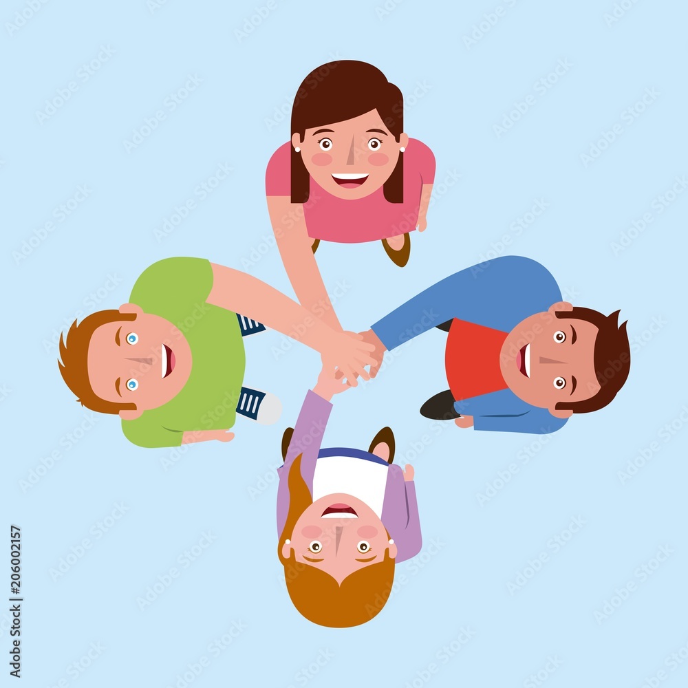 Wall mural people teamwork together unity holding hands vector illustration