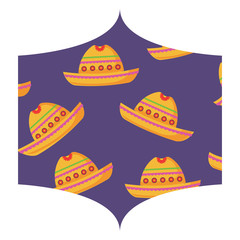 decorative frame with Mexican hat pattern over white background, vector illustration