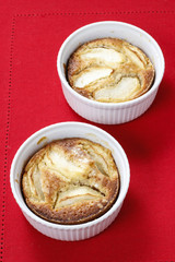 Apple pie in ceramic bowl.