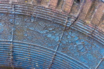 close-up view of old blue weathered tyre background
