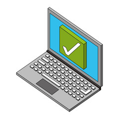 laptop check mark security data isometric vector illustration