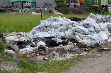 Ecology of Ukraine. Nature near Ukrainian capital.Environmental contamination. Illegal junk dump.
