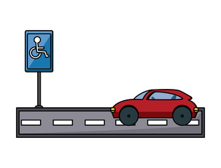 car in Disable Parking Zone over white background, vector illustration