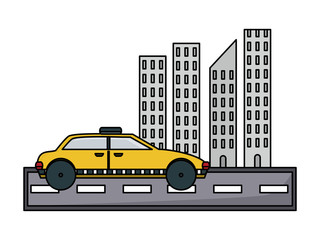 taxi car on the city over white background, vector illustration