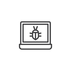 Computer virus outline icon. linear style sign for mobile concept and web design. Infected laptop simple line vector icon. Symbol, logo illustration. Pixel perfect vector graphics