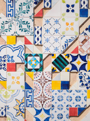 Ceramic azulejos portuguese tile wall. art of old city