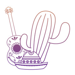 cactus plant with mexican guitar and guitar over white background, vector illustration