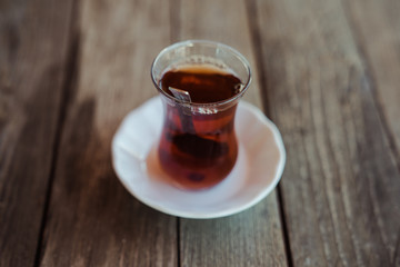 traditional Turkish tea on the wooden background
