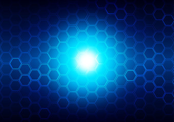 abstract blue light with hexagon  background technology concept. illustration vector design.