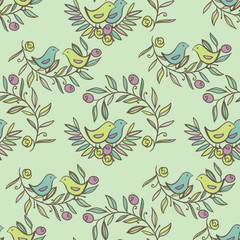 Obraz premium Vintage Floral Seamless Background with Birds