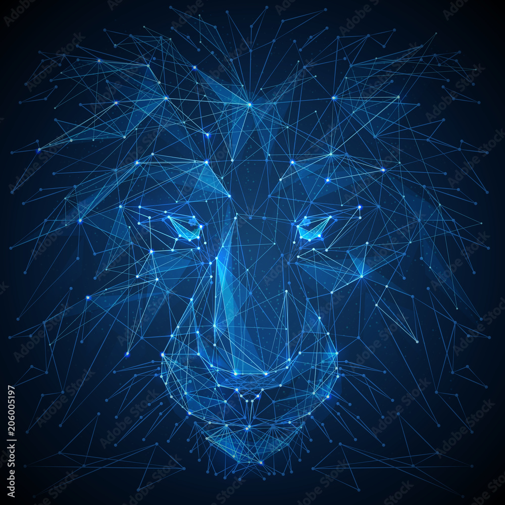 Aufkleber abstract vector image of lion. lion's head low poly wire frame illustration. lines and dots. rgb col