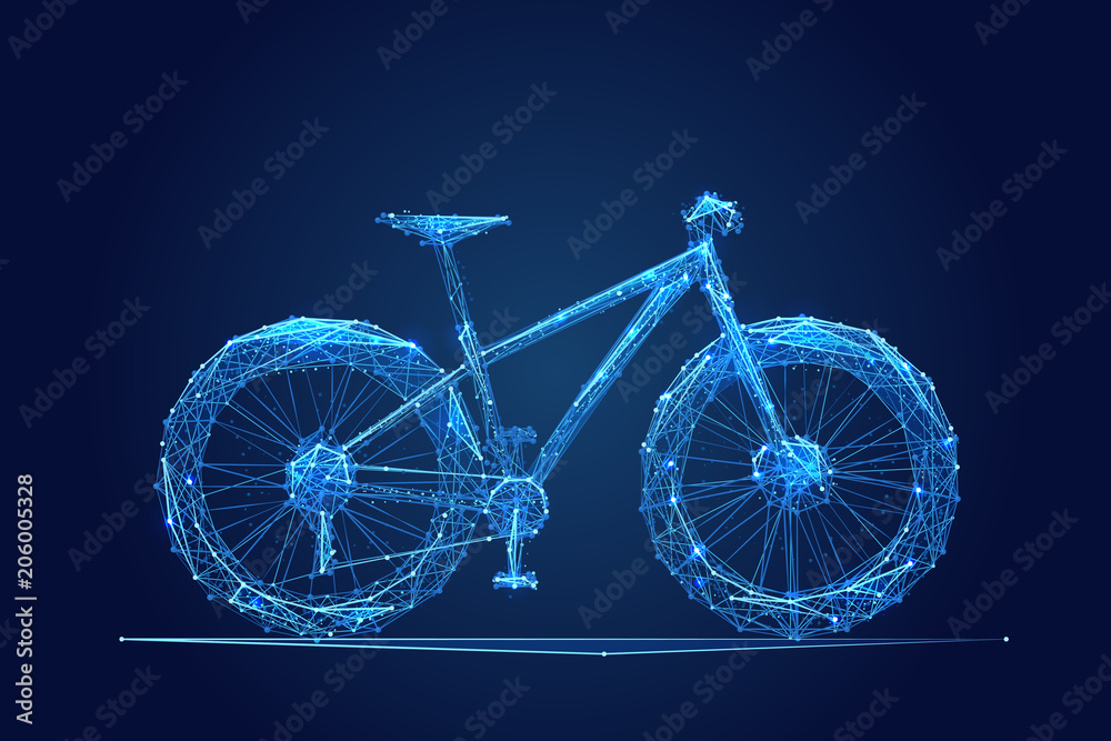 Wall mural abstract vector image of bike. bicycle low poly wire frame illustration. lines and dots. rgb color m