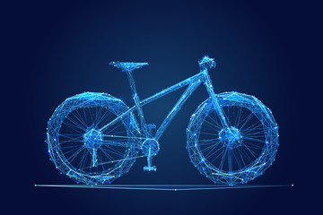 Abstract vector image of bike. Bicycle Low poly wire frame illustration. Lines and dots. RGB Color mode. Polygonal art. © AntonKhrupinArt