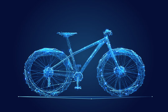 Abstract vector image of bike. Bicycle Low poly wire frame illustration. Lines and dots. RGB Color mode. Polygonal art.