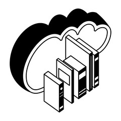 cloud computing collection books isometric vector illustration black and white