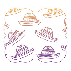 decorative frame with Mexican hat pattern over white background, vector illustration