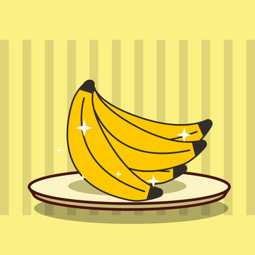 fresh fruit tasty cluster banana on dish vector illustration