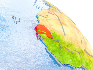 Senegal in red model of Earth