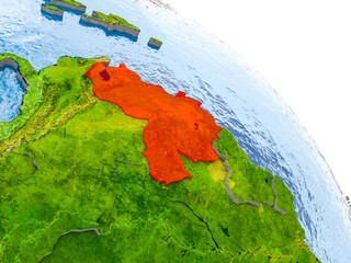Venezuela in red model of Earth