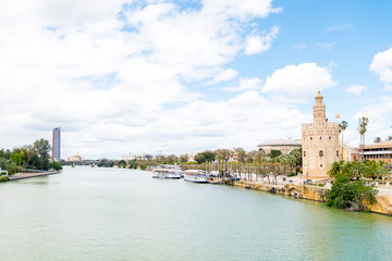 Obraz premium panoramic view of Torre del oro in Seville, Spain