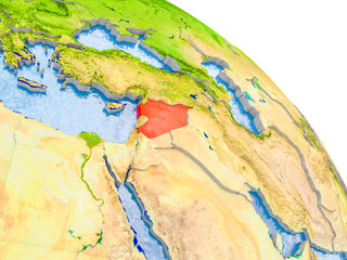 Syria in red model of Earth