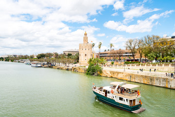 panoramic view of Torre del oro in Seville, Spain