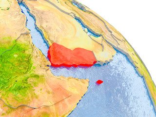 Yemen in red model of Earth
