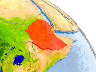 Ethiopia in red model of Earth