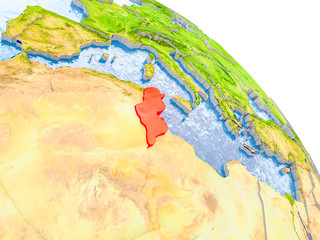 Tunisia in red model of Earth