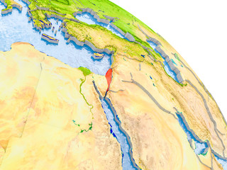 Israel in red model of Earth