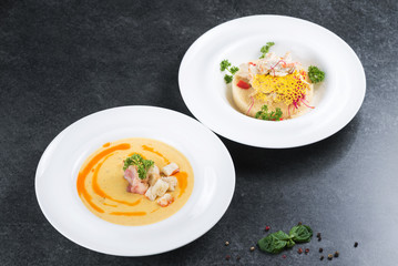 Complex dinner. Good serving of couscous cousins with meat and vegetables