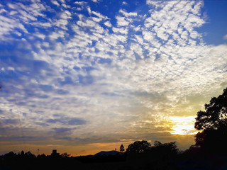Obraz premium Silhouette with blue sky and sunset