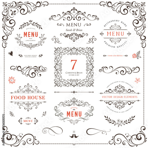ornate design elements set table numbers wedding and restaurant