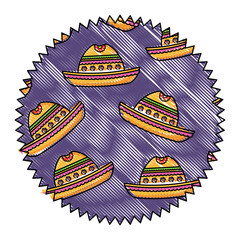 seal stamp with Mexican hat pattern over white background, vector illustration