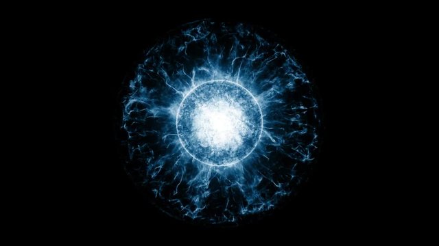 Blue source of light in a dark background