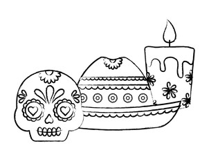 mexican hat and sugar skull over white background, vector illustration