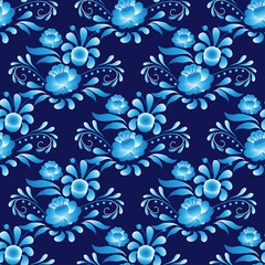 Fototapeta na wymiar White-and-blue elegance seamless pattern in Russian style gzhel vector