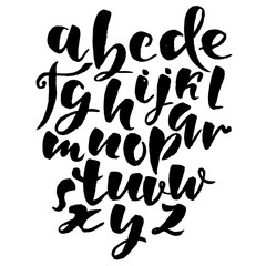 Handdrawn dry brush font. Modern brush lettering. Grunge style alphabet. Vector illustration.