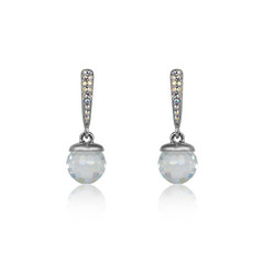 Pair of diamond earrings isolated on white