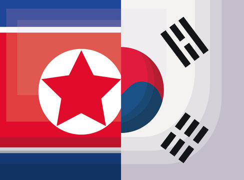 north korea and south korea flags, colorful design. vector illustration
