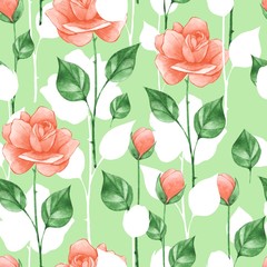 Floral seamless pattern. Watercolor background with roses 5